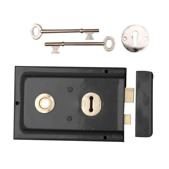 Renovator's Supply Steel Rim Door Lock 4" Black Steel Door Lock Hardware