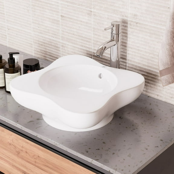 Renovator's Supply White China Buttercup Bathroom Vessel Sink with Overflow