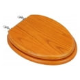 thumbnail image 1 of Renovator's Supply Wooden Elongated Toilet Seat Golden Oak Finish Oval Commode Seats for Toilets Chrome Hinges, 1 of 7
