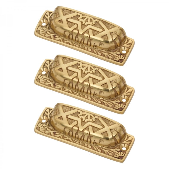 Renovators Supply 3 Pack Cabinet Pulls 3 3/4" Antique Brass Drawer Cup Bin Pulls