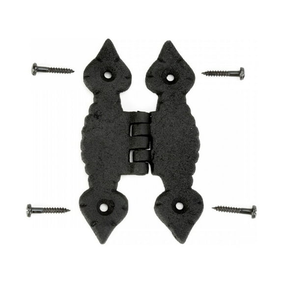 Renovators Supply 4" Cast Iron Cabinet H Hinge Flush Mount Black Spear Tip Design Screws Included