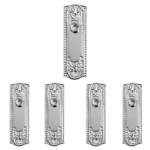 Renovators Supply 7 1/4 in. Door Backplate without Key Hole Chrome Finish Brass Door Plate Powder Coated Ornate Beaded style w/Spindle Hole for Door Knobs Pack of 4
