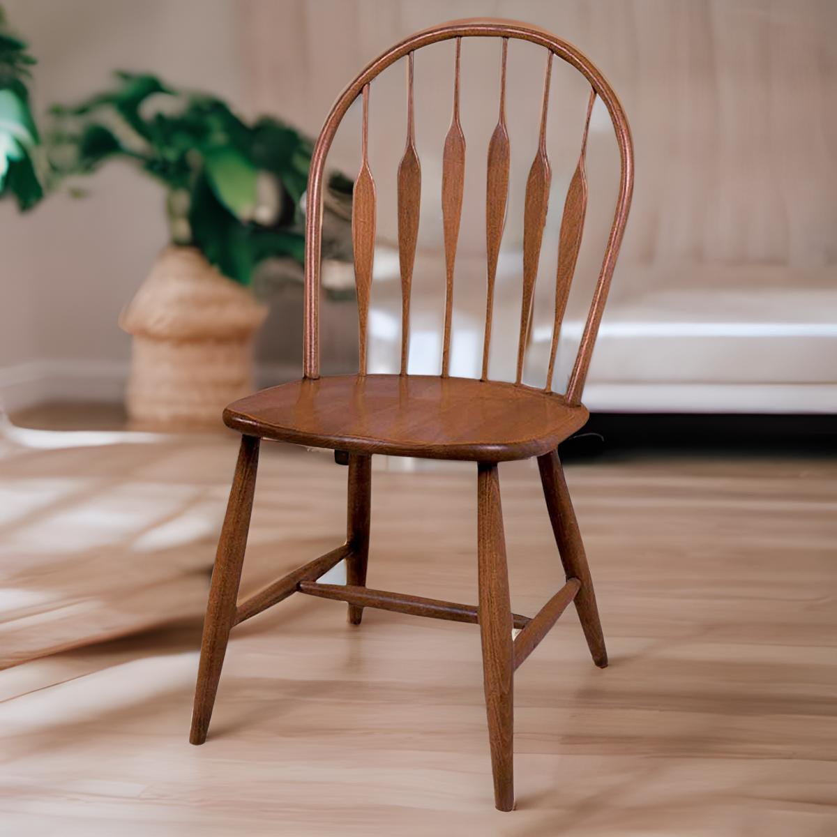 Antique Brown Beechwood Slat Back Side Chair