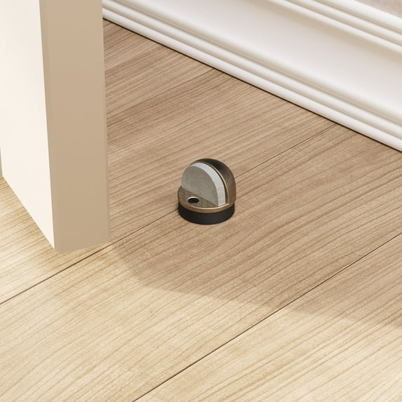 Renovators Supply Antique Brass Door Stop Bumper Floor Mount 1.25 in Dome Style Rubber Bumper Pack of 2
