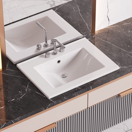 Renovators Supply Bathroom Drop-in Sink Square Self-Rimming Centerset Faucet Holes Grade A Vitreous China w/Overflow