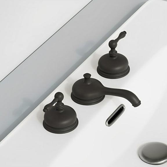 Renovators Supply Bathroom Faucets 8" Widespread Brass Bathroom Sink Faucet w/Black Finish and Pop Up Drain