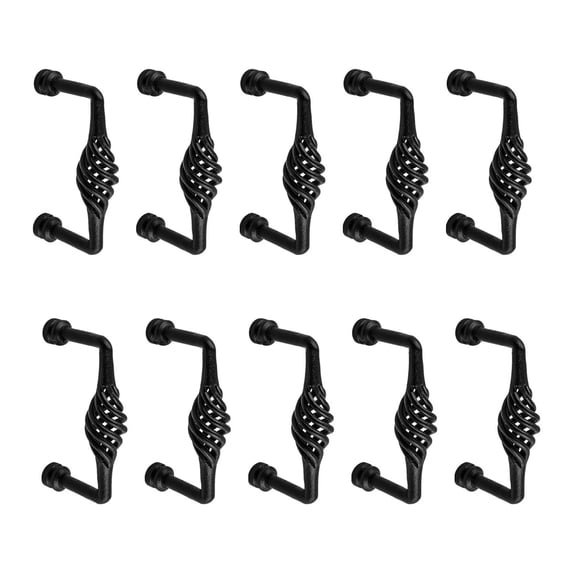 Renovators Supply Black Birdcage Cabinet Pull 5" L Wrought Iron handles Rust Resistant Decorative Pulls for Kitchen Drawer doors w/Screws Pack of 10