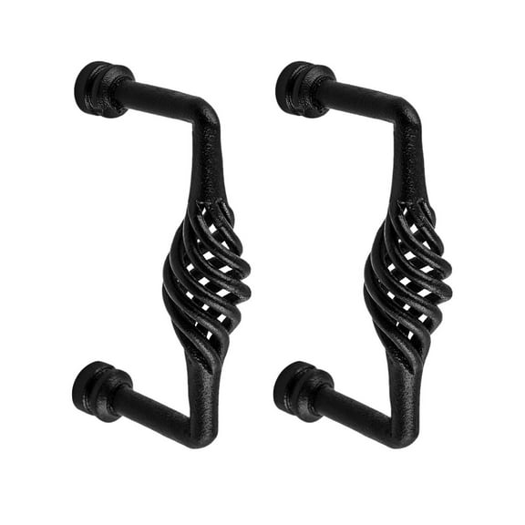 Renovators Supply Black Birdcage Cabinet Pull 5" L Wrought Iron handles Rust Resistant Decorative Pulls for Kitchen Drawer doors w/Screws Pack of 2