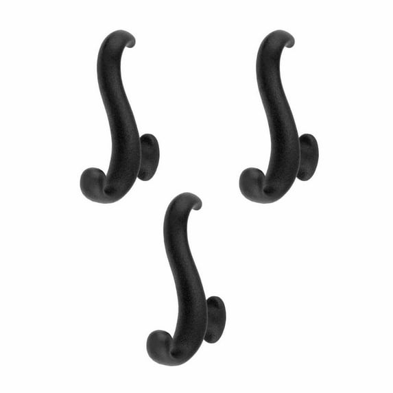 Renovators Supply Black Brass Single Hook 3.5" L Stylish Dolphin S Wall Mount Hanger Hooks for Hanging Coat, Robe, Keys, Towel, Hat or Jewellery Single Hooks Pack of 3