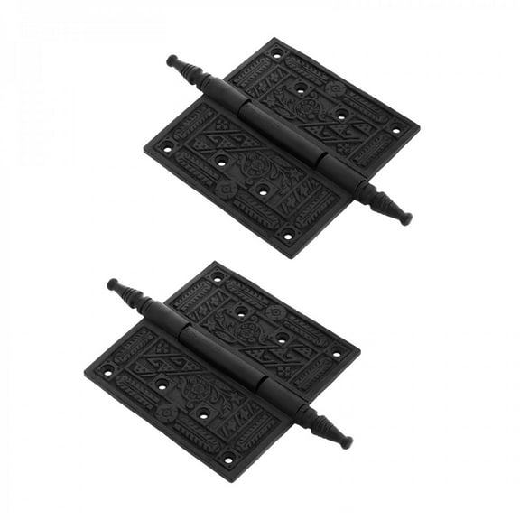 Renovators Supply Black Cabinet Hinge for Cabinet Door 7.5" Wrought Iron Butt Hinge Victorian Steeple Tip Rust Resistant Flush Mount Hinges w/Hardware, Pack of 2