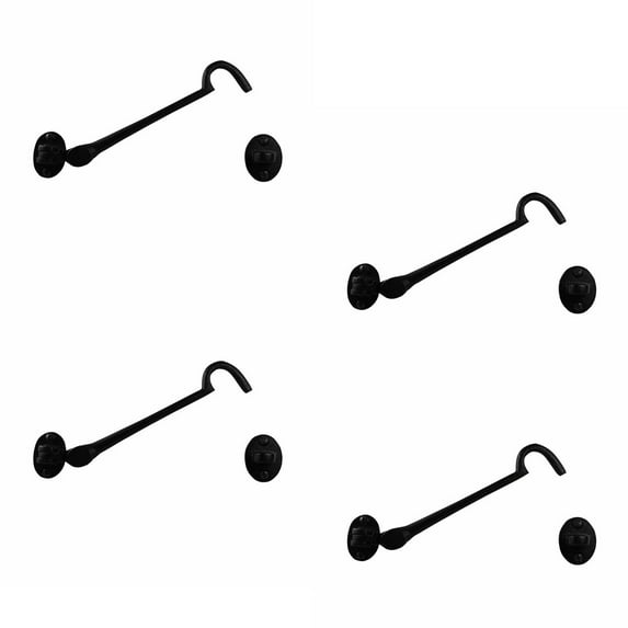Renovators Supply Black Cast Iron Cabin Hook Eye Bolt 6" L Swivel Style Reversible Privacy Hook Latches for Kitchen Cabinet Window Sliding Screen Door Locks w/Screws Pack of 4