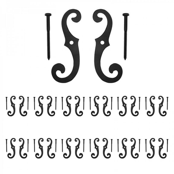 Renovators Supply Black Cast Iron Shutter Dog Holders 6.5 In. Long Antique Decorative S Style Black Rust Resistant Powder Coated External Shutter Tieback Hardware Including Mounting Screws Pack of 12