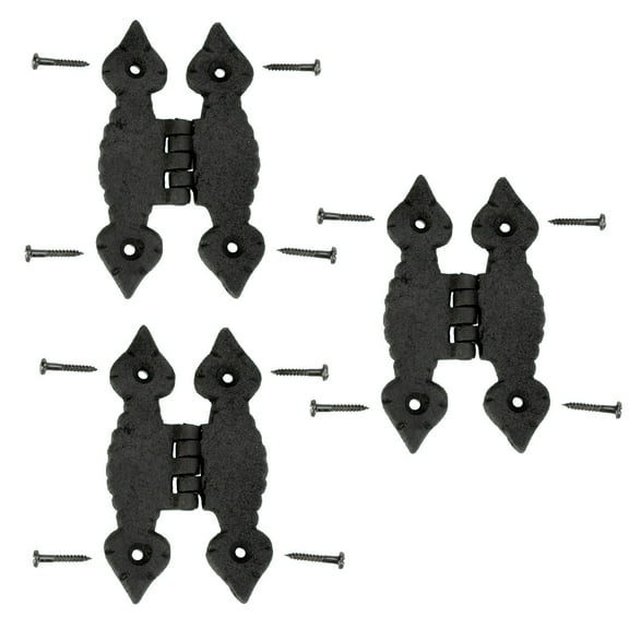 Renovators Supply Black H Cabinet Hinges 4" Cast Iron Kitchen Cabinet Hinge Spear Tip w/Hardware Pack of 3