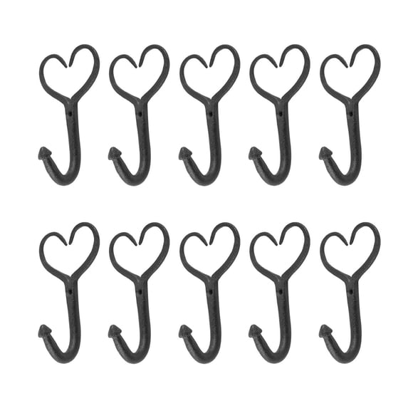 Renovators Supply Black Heart Style Coat and Robe Hooks 4 in. L Wrought Iron Powder Coat Finish Key and Towel Wall Mount Metal Hanger Hook Decor w/Screws Pack of 10