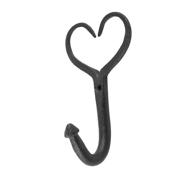 Renovators Supply Black Heart Style Coat and Robe Hooks 4 in. L Wrought Iron Powder Coat Finish Key and Towel Wall Mount Metal Hanger Hook Decor w/Screws