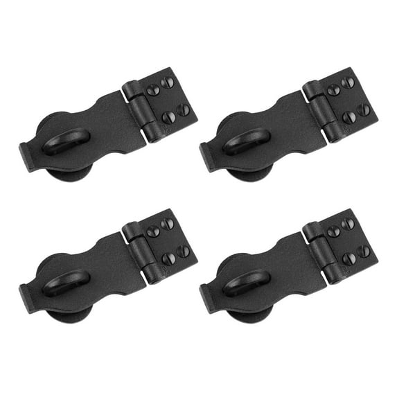 Renovators Supply Black Iron Hasp Lock 4" x 1.75" Rust Resistant Latch for Cabinet Doors w/Screws