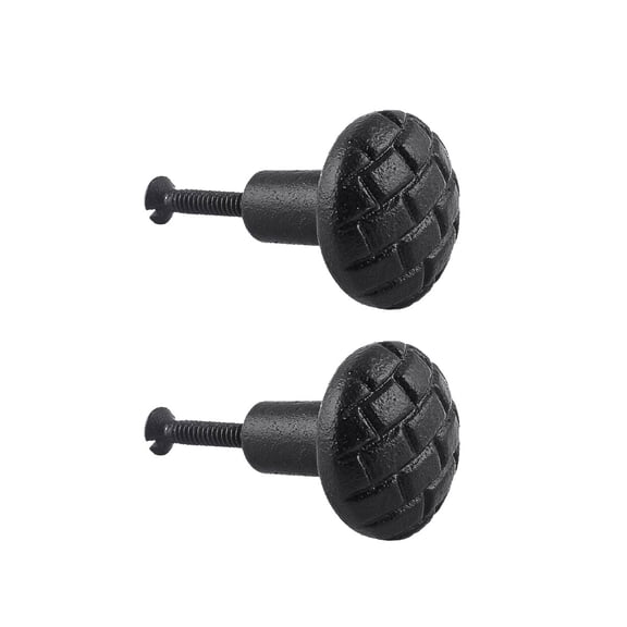 Renovators Supply Black Iron Kitchen Cabinet Knob Pull Round Brick style Black Powder Coat Finish Decorative Metal Knobs for Kitchen Cabinet or Drawer Pull Handle w/Screws Pack of 2