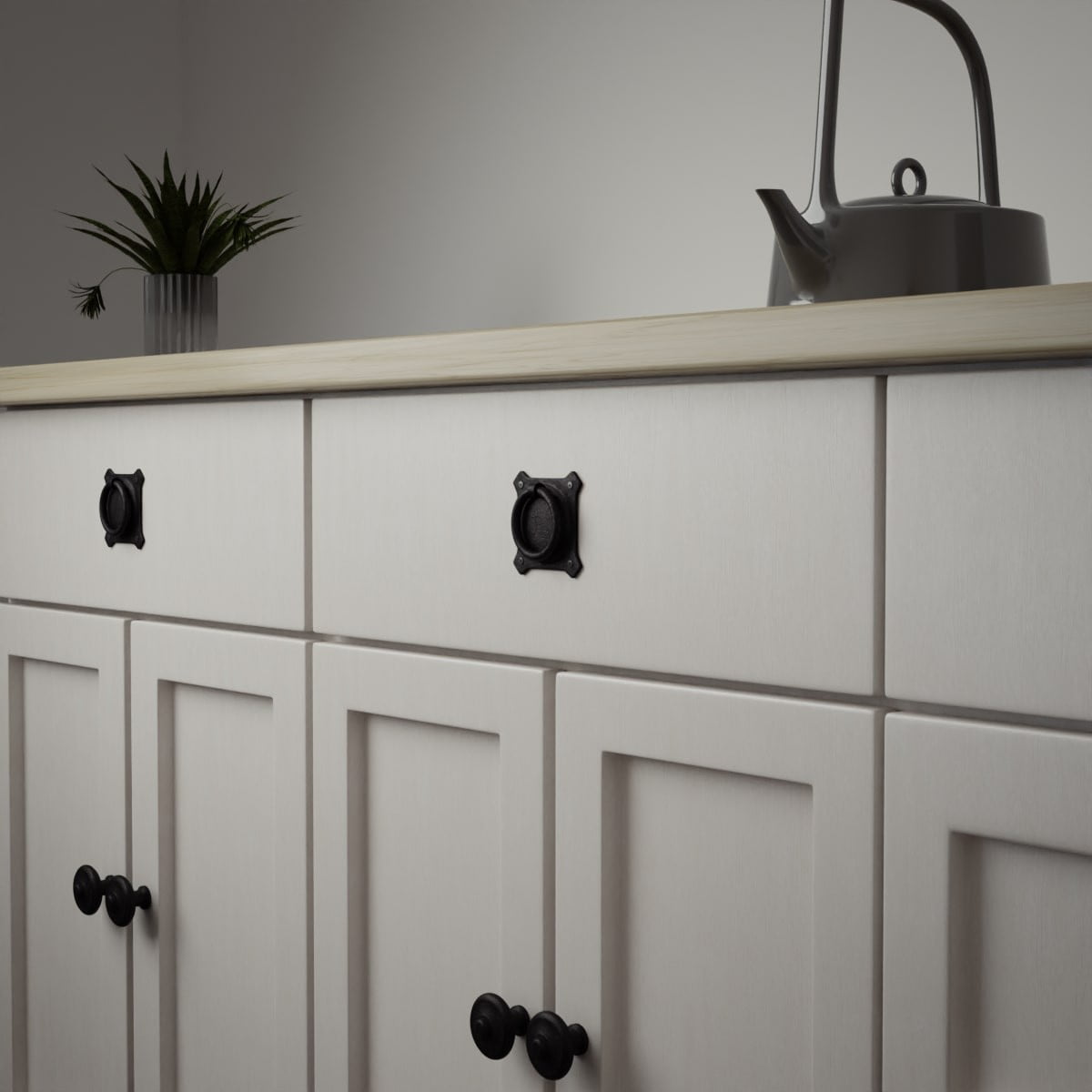 Black Wrought Iron Ring Cabinet Pulls with Mounting Hardware