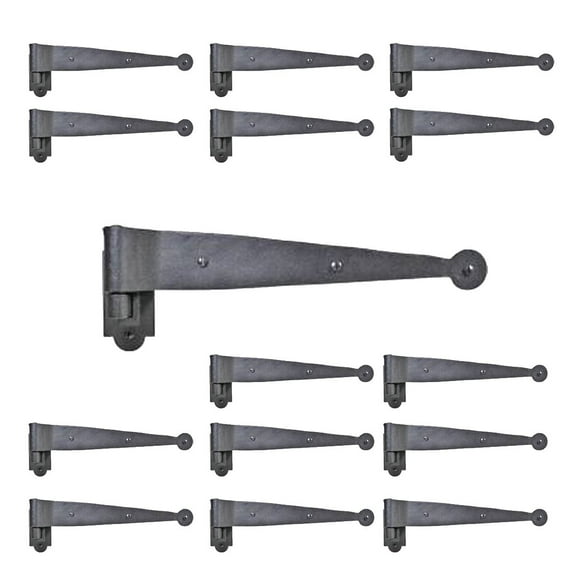 Renovators Supply Black Offset Strap Lift Off Pintle Hinge 11 x 2 5/8" L Wrought Iron Pin Hinges forShutters, Doors or Gates Offsetsw/Hardware Pack of 15