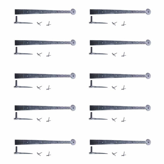 Renovators Supply Black Pintle Hinge 14" L Wrought Iron Bean Diamond Etch Style Antique Reversible Lift Off Pin Pintle Hinges forDoors or Gates w/Hardware Pack of 10