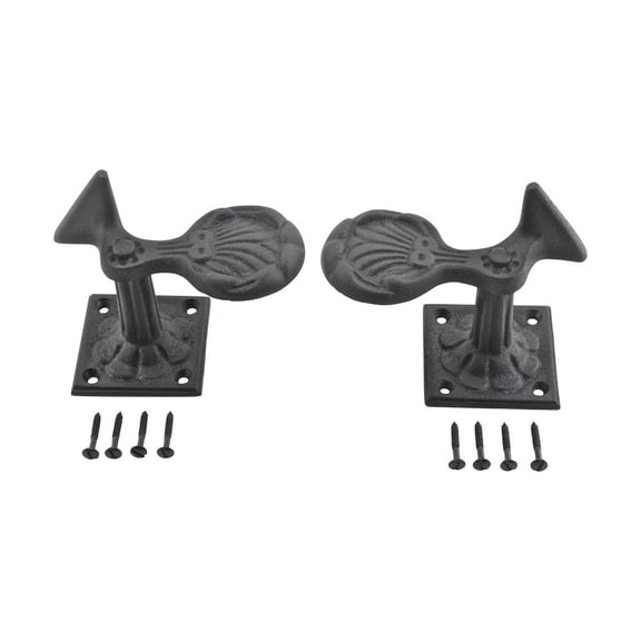 Black Shutter Dogs 5.25" Seashell Shaped Wrought Iron Shutter Dogs w/Screws - Pack of 1 Pair (2 Pcs)| Renovators Supply