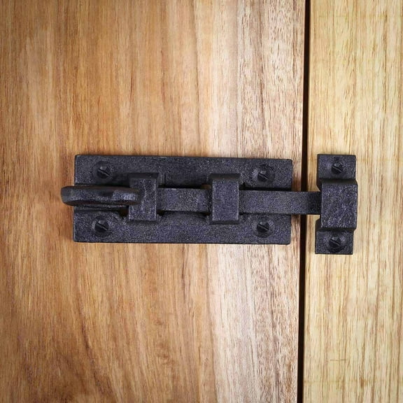 Renovators Supply Black Slide Bolt Door Latch 4 1/2" L Wrought Iron Metal Surface Sliding Bolts w/Catch for Cabinet Doors Rust Resistant Security Locks w/Hardware