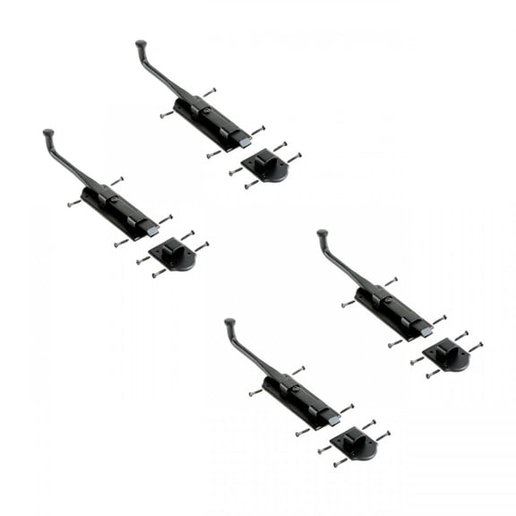 Renovators Supply Black Slide Bolt Door Latch 9" L Black Iron Metal Sliding Bolts w/Catch for Cabinet, Barn Doors or Fence Rust Resistant Security Locks w/Hardware Pack of 4