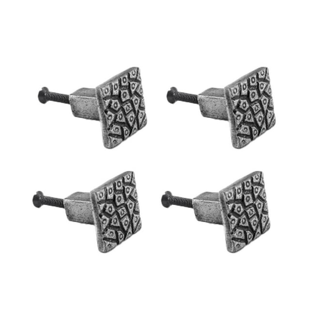 Renovators Supply Black Square Wrought Iron Cabinet Knob Pull Decorative Aztec Rust Resistant Vintage Metal Knobs for Kitchen Cabinet or Drawer Handles w/Screws Pack of 4