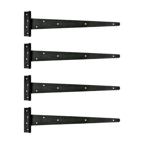 Renovators Supply Black T Strap Hinge Iron Light Duty 19" Vintage Door Hinge Authentic Rustic Powder Coat Cabinet Flush Hinges w/Antique Pyramid Head Screws Pack of 4