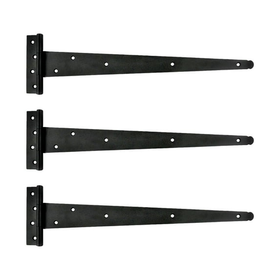 Renovators Supply Black T Strap Hinge Iron Light Duty 19" Vintage Door Hinge Authentic Rustic Powder Coat Cabinet Flush Hinges w/Antique Pyramid Head Screws Pack of 3