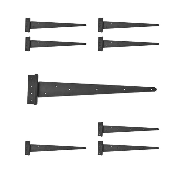 Renovators Supply Black T Strap Hinges Cast Iron Heavy Duty 25 1/4 Inches Barn Door Hardware Classic Rustic Powder Coat Finish for Storage Shed Large Fence Gate Hinges Pack of 8