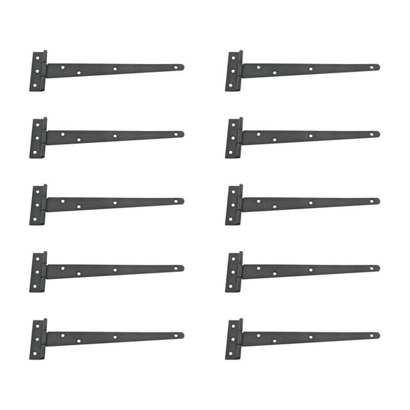 Renovators Supply Black T Strap Shed Door Hinge 11 in. Rustic Flush Mount Cast Iron Barn Door Shed Hinge w/Hardware, Pack of 10
