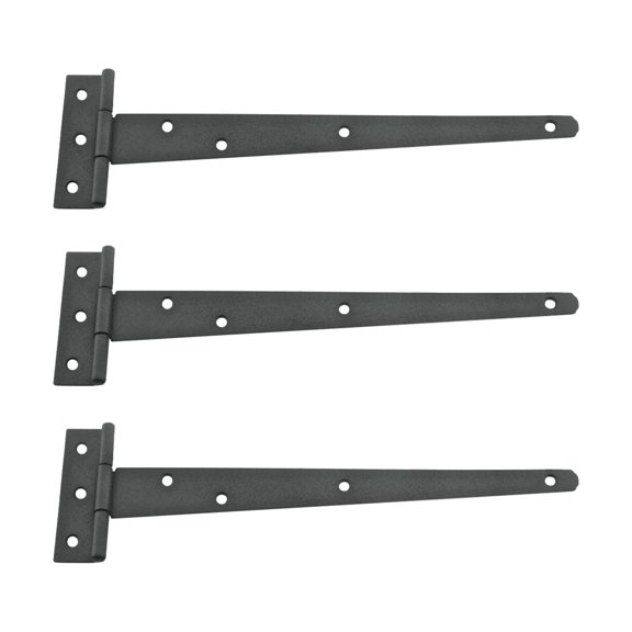 Renovators Supply Black T Strap Shed Door Hinge 11 in. Rustic Flush Mount Cast Iron Barn Door Shed Hinge w/Hardware, Pack of 3