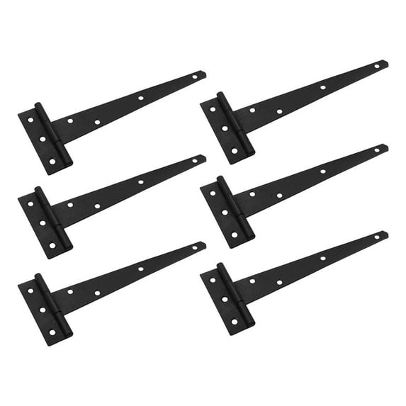 Renovators Supply Black T Strap Shed Door Hinge 9 in. Rustic Flush Mount Cast Iron Barn Door Shed Hinge w/Hardware, Pack of 6