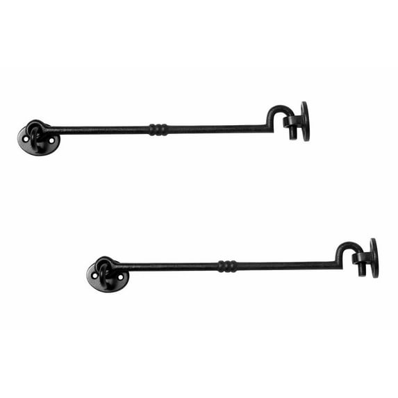 Renovators Supply Black Wrought Iron Cabin Hook Eye 11" L Large Decorative Privacy Hook Door Latches for Kitchen Cabinet, Windows, Sliding or Barn Doors w/Screws Pack of 2