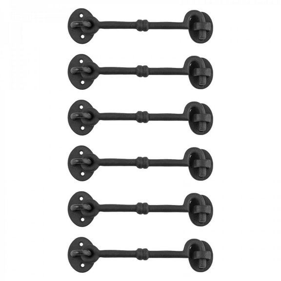 Renovators Supply Black Wrought Iron Cabin Hook Eye 7" L Decorative Privacy Hook Latches for Kitchen Cabinet, Window, Sliding or Barn Doors w/Screws Pack of 6