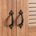 thumbnail image 1 of Renovators Supply Black Wrought Iron Cabinet Handle 5" L Rustic Ornate Pull Handle Rust Resistant Vintage Drawer and Dresser Door Pulls w/Screws Pack of 6, 1 of 9