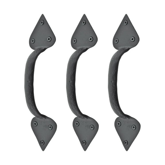 Black Wrought Iron Door Handle 10" L Rustic Heart Tip Style Rust Resistant Door Pull Handles with Screws Pack of 3 Renovators Supply