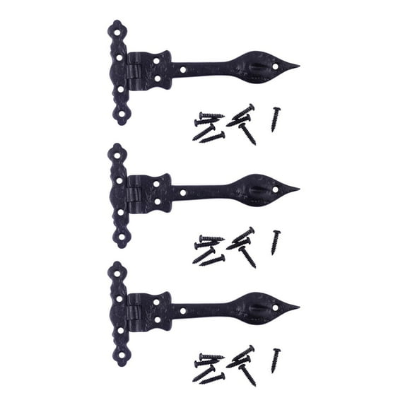 Renovators Supply Black Wrought Iron Door Strap Hinge 6" L Antique Colonial Spear Tip Rust Resistant Flush Mount Door Hinges forCabinet, Barn or Shed Doors w/Hardware Pack of 3