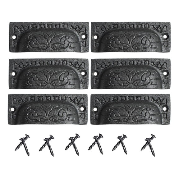 Renovators Supply Black Wrought Iron Drawer Cabinet Cup Bin Pull 3.5" W x 1.4" H Antique Colonial Kitchen or Dresser Handles Rust Resistant Cup Pulls w/Screws Pack of 6
