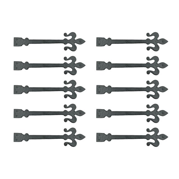 Renovators Supply Black Wrought Iron Garage Door Decorative Hardware Fleur De Lis Design 16 in Rust Resistant Dummy Strap Hinge w/Screws, Pack of 10