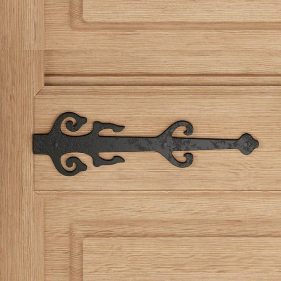 Renovators Supply Black Wrought Iron Garage Door Decorative Hardware Poseidon Trident Design 12 in Rust Resistant Dummy Strap Hinge w/Screws