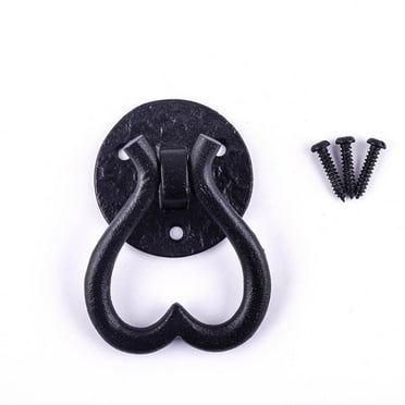 Renovators Supply Black Wrought Iron Kitchen Ring Cabinet Pulls Antique Heart Drop Style Swing Handles Rust Resistant Vintage Dresser Drawer Ring Pull Handles w/Screws