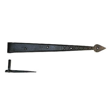 Renovators Supply Black Wrought Iron Lift Off Pintle Strap Hinge 14 in Spear tip Heart Diamond Etch Pintle Strap Gate and Door Hinges w/Hardware