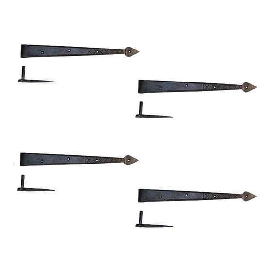 Renovators Supply Black Wrought Iron Lift Off Pintle Strap Hinge 14 in Spear tip Heart Diamond Etch Pintle Strap Gate and Door Hinges w/Hardware Pack of 4