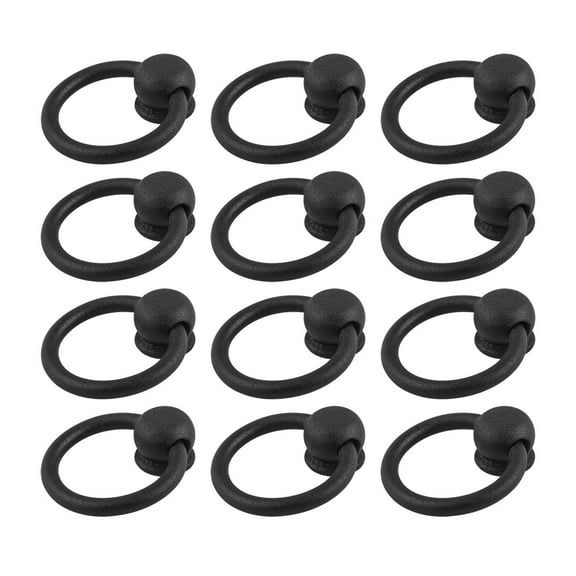 Renovators Supply Black Wrought Iron Mission Ring Cabinet Pulls 2" Antique Drop Style Swing Handles Drawer Pulls Rust Resistant Dresser Handles w/Hardware Pack of 12