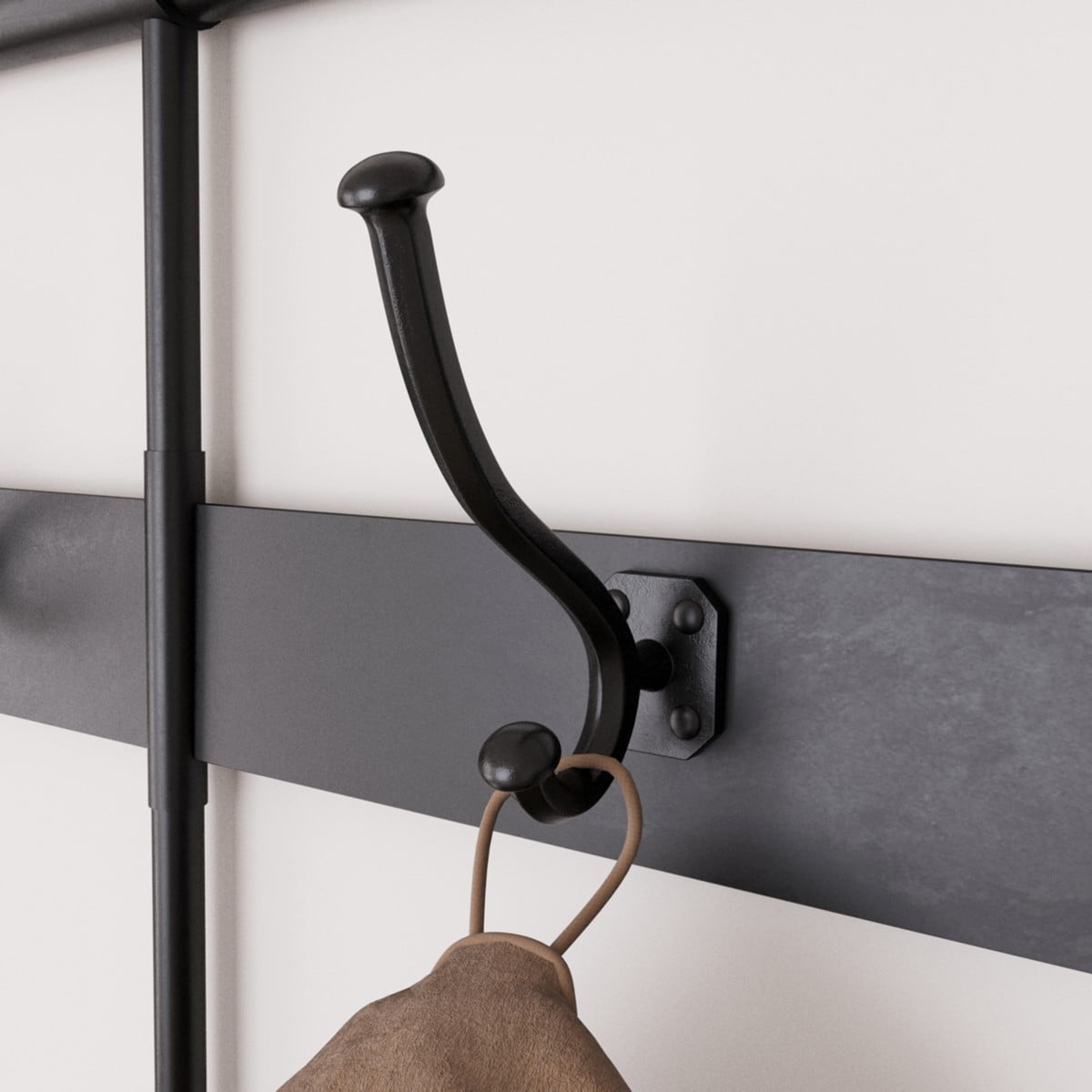 Black Wrought Iron Double Wall Mount Hooks for Coats and Robes