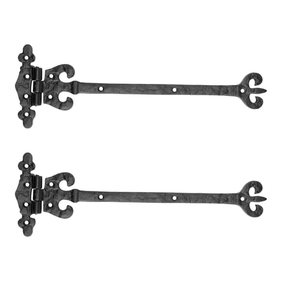 Renovators Supply Black Wrought Iron Shed Door Hinge 12.5 in Vintage Style Decorative Flush Mount Cast Iron Barn Door Shed Hinge w/Hardware Pack of 2