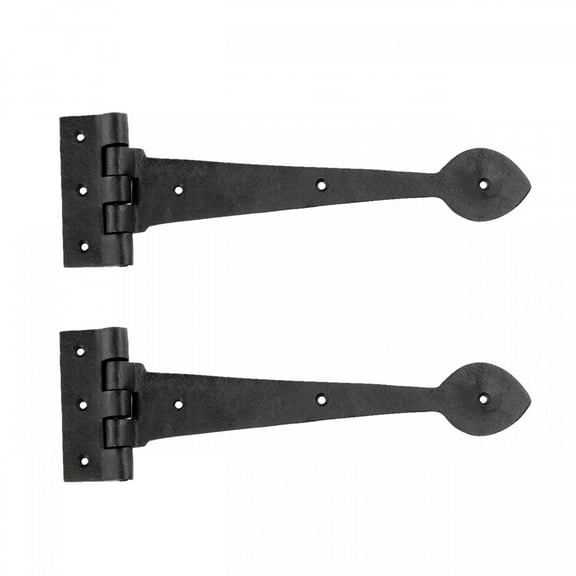Renovators Supply Black Wrought Iron Strap Hinge 10.5 in Spade Tip Strap Gate and Door Hinges w/Hardware Pack of 2