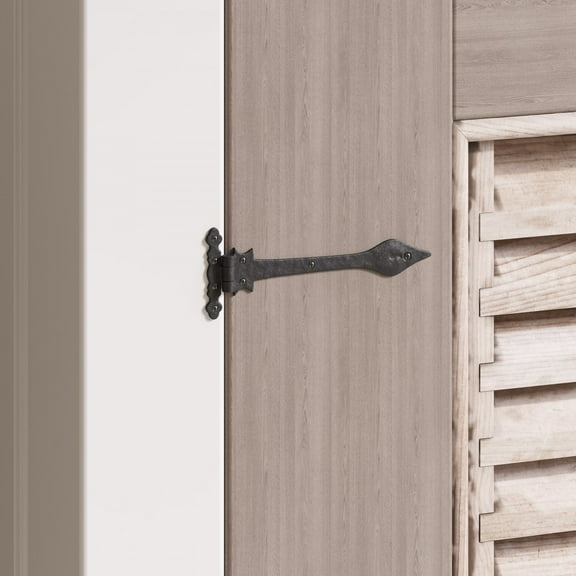 Renovators Supply Black Wrought Iron Strap Hinge 11-1/4 in Spear Tip Flush Mount Heavy Duty Strap Gate and Door Hinges w/Hardware